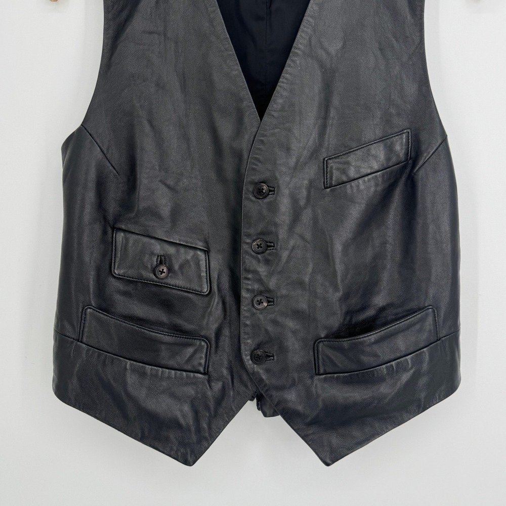 Vintage Ralph Lauren Lamb Leather Vest Size 10 Black Biker Moto Goth Edgy Grunge - Picture 3 of 8